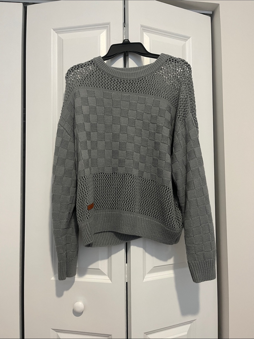 Simply Southern Grey Open-Knit Checker Sweater